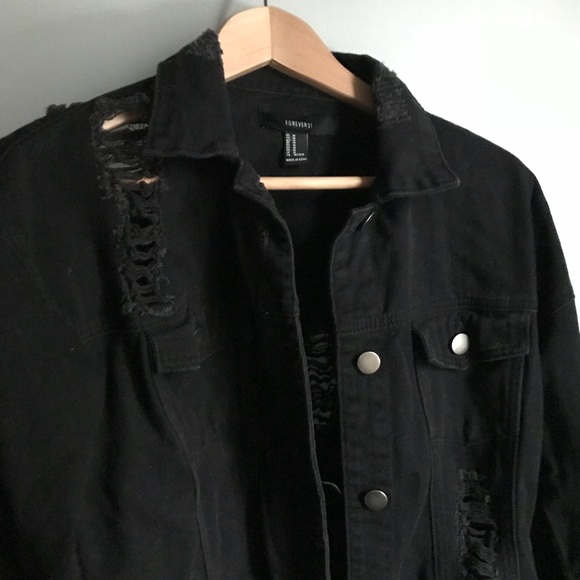 black jean ripped jacket